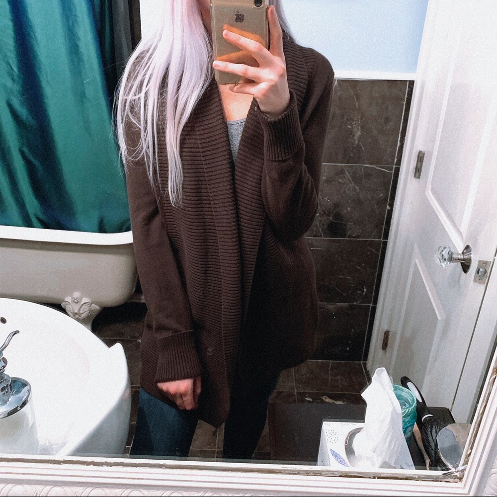 LOFT | Brown Ribbed Open Front Cardigan